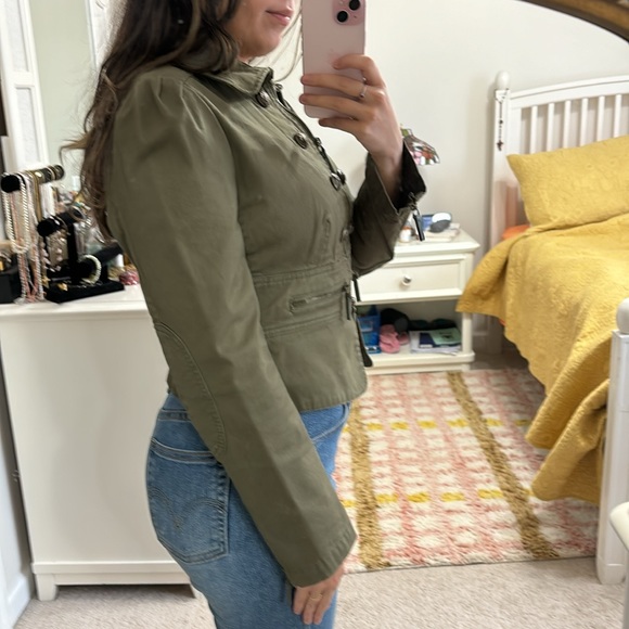 Y2K Juicy Couture Jacket M Military Cropped Button Front Zip Collar Army Green - Picture 3 of 14